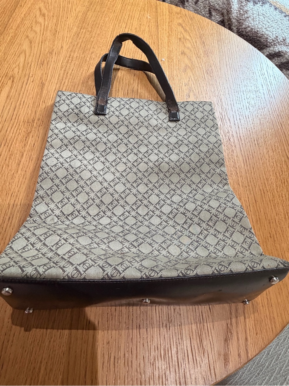 Carolina Herrera Beige and Dark Brown Monogram Tote - Picture 2 of 9